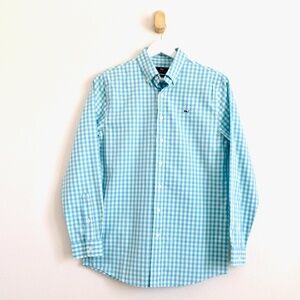 NEW! Vineyard Vines Gingham Button Down Whale Shirt Cotton Youth Blue Green SZ L